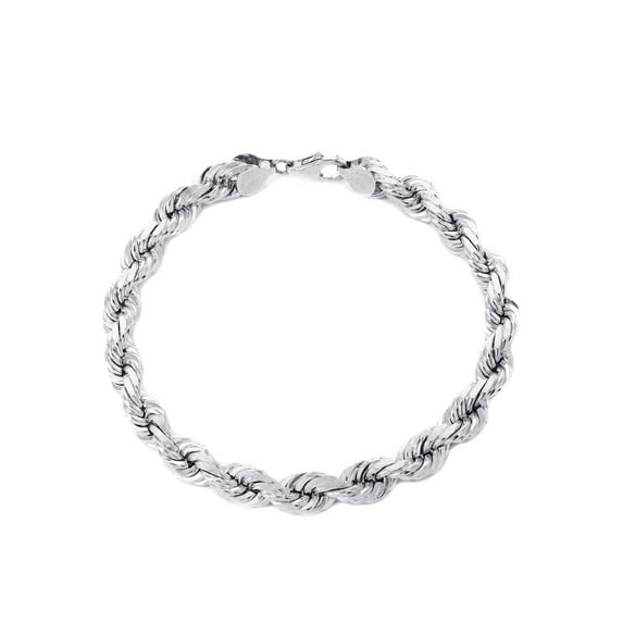 Solid Mens Rope Bracelet 10K/14K White Gold
