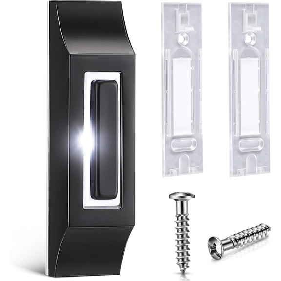 Solid Metal Doorbell Button, Sleek Metal LED Light Up Wall Mounted Door Bell Push Buttons for Home, Universal Gara Door Opener Switch Property in Copyright(Black)