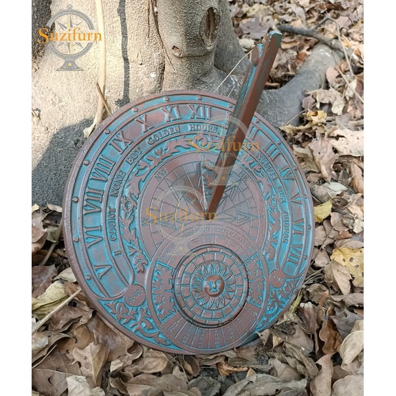 Solid Metal Garden Sundial I Count None But Golden Hours Vintage Patina Finish