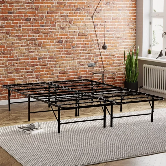 Solid Metal Platform Bed Base Queen Size Mattress Foundation Bed Frame, Black