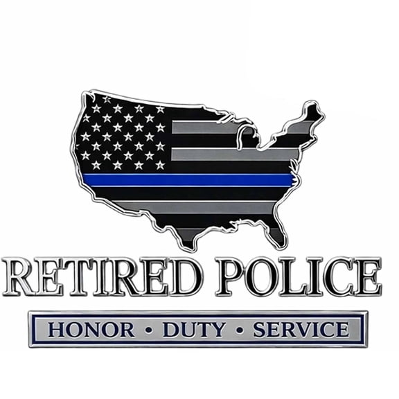 Solid Metal Retired Police Honor Badge Magic, All-Weather Patriotic Chrome Car Decal, Strong Adhesive Emblem Decals for Vehicles and Trucks