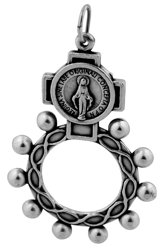 Solid Metal Rosary Ring with Engraved Miraculous Medal