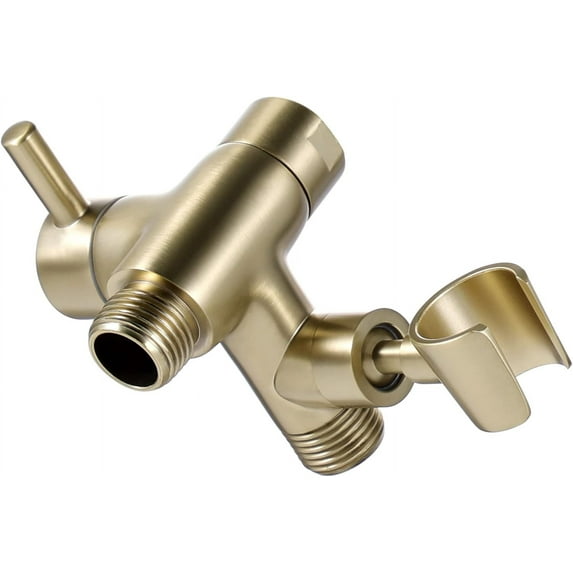Solid Metal Shower Arm Diverter with Holder for Hand Held Showerhead and Fixed Spray Head, G 1/2 3-Way Bathroom Universal Diverter System Replacement Part (Brushed Gold)