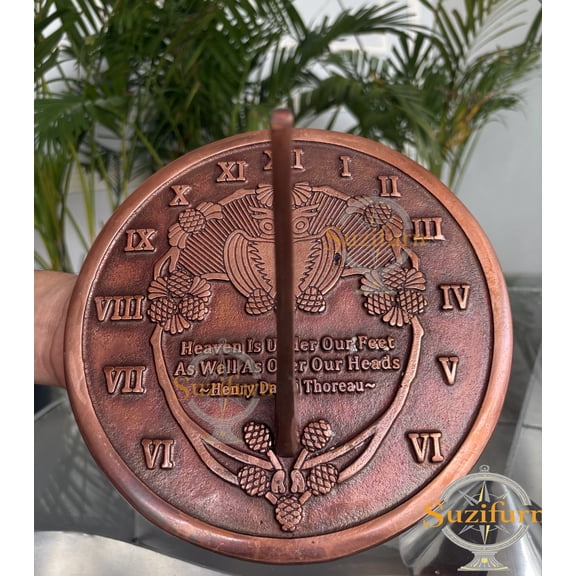 Solid Metal Thoreau Garden Sundial, Cast Iron with Verdigris Finish