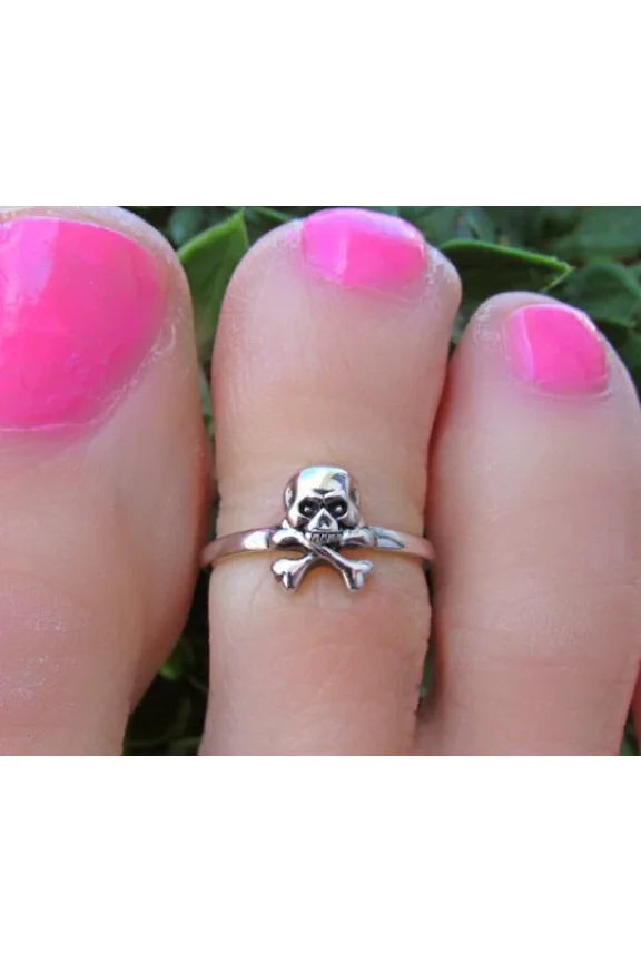 Solid Metal Women's Skull & Bone Unique Style Toe Ring 925 Sterling Silver
