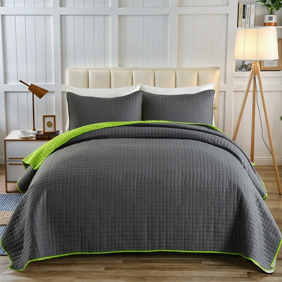 Solid Microfiber 3-Pieces Quilt Set With Pillow Shams, Super Soft Lightweight,Queen Size(88"x92")