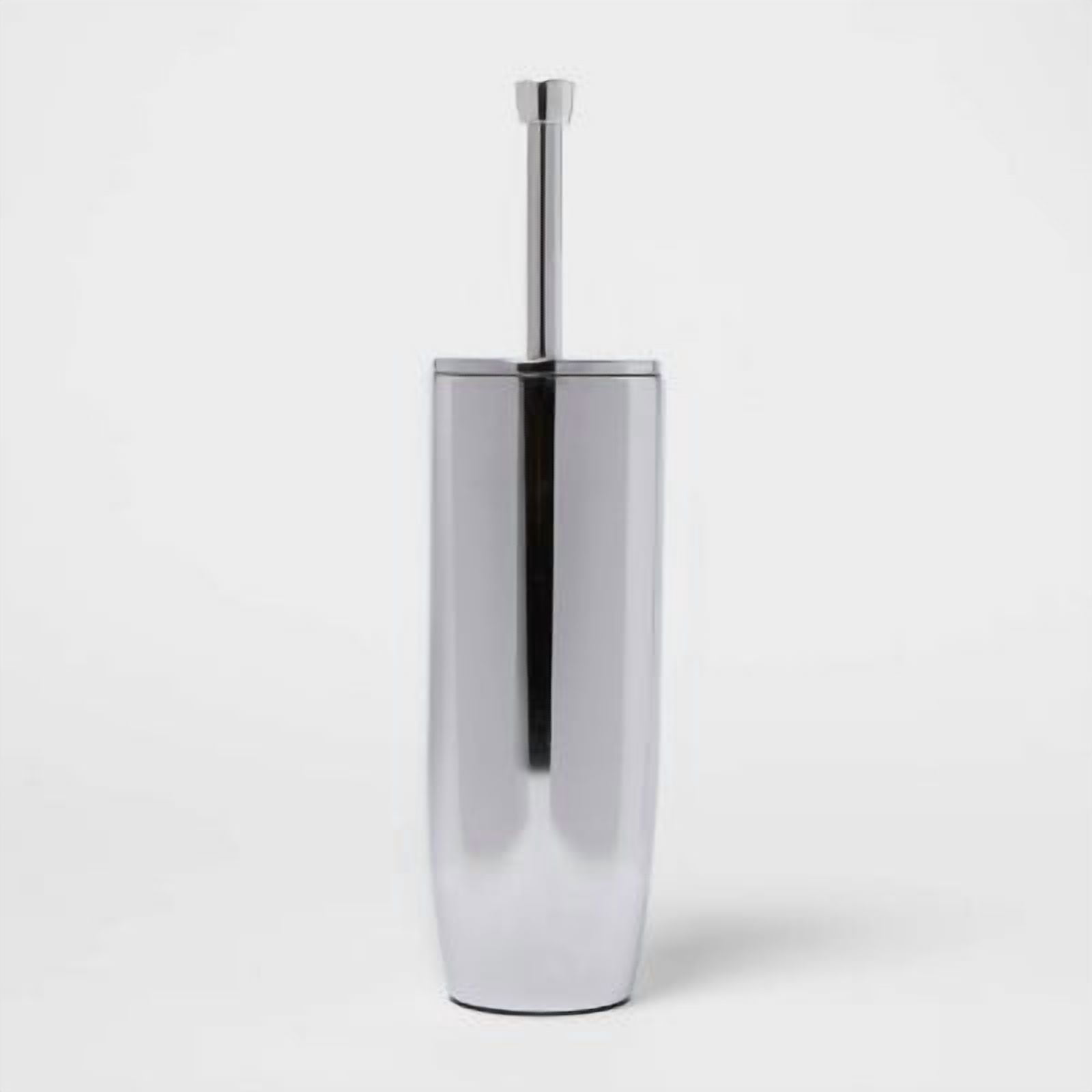 Solid Modern Toilet Brush Chrome -  Steel Holder, Reusable Scrubber, 16.1" Height