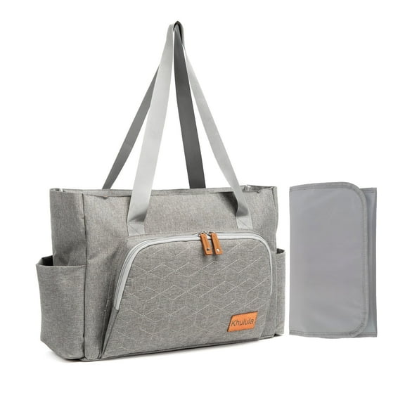 Solid Mommy Women Diaper Bags Totes with Shoulder Strap, Stroller Staps, Large Space Compartments, Changing Pad Mat for Mom Daycare Traveling Work Hospital Duffel Tote Grey