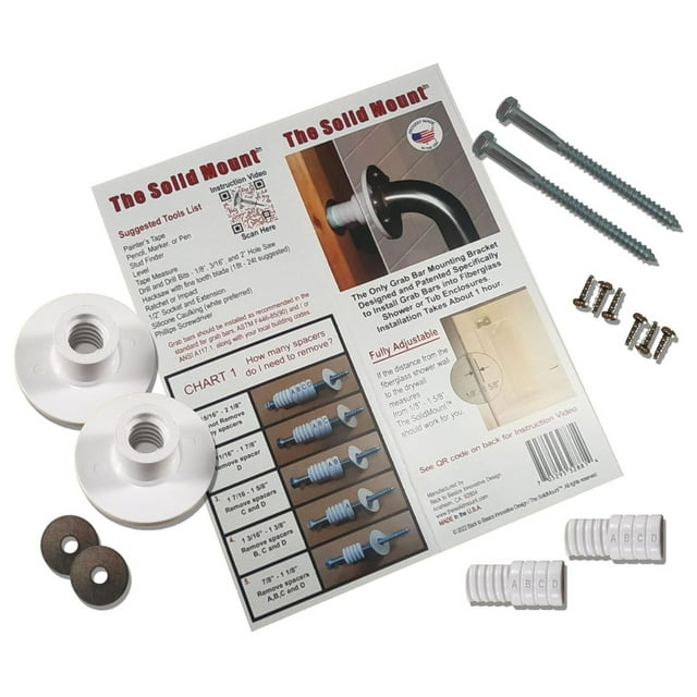 Solid Mount Patented Grab Bar Mounting Kit for Fiberglass Shower