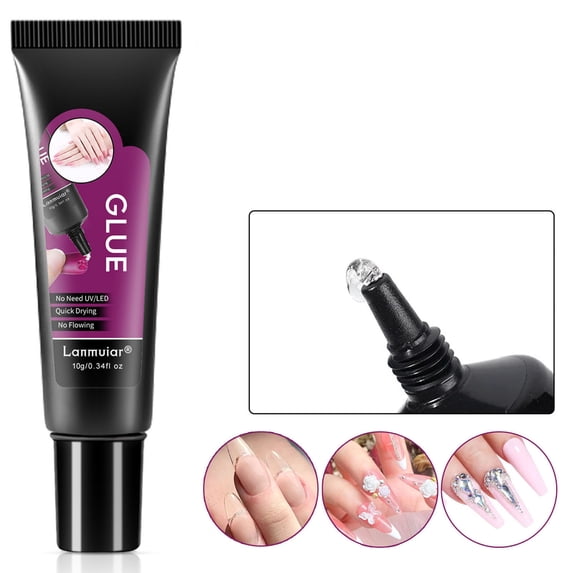 Solid Nail Glue Adhesive 10ml for Fake Nails, Clear Firm Formula to Strengthen Natural or Artificial Nails, Protective Layer for Manicures, Easy Application, 2.9x1.6x9.6cm Size