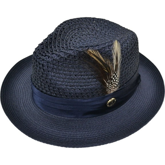 Men's Solid Navy Poly Braid Fedora By Bruno Capelo JU-907