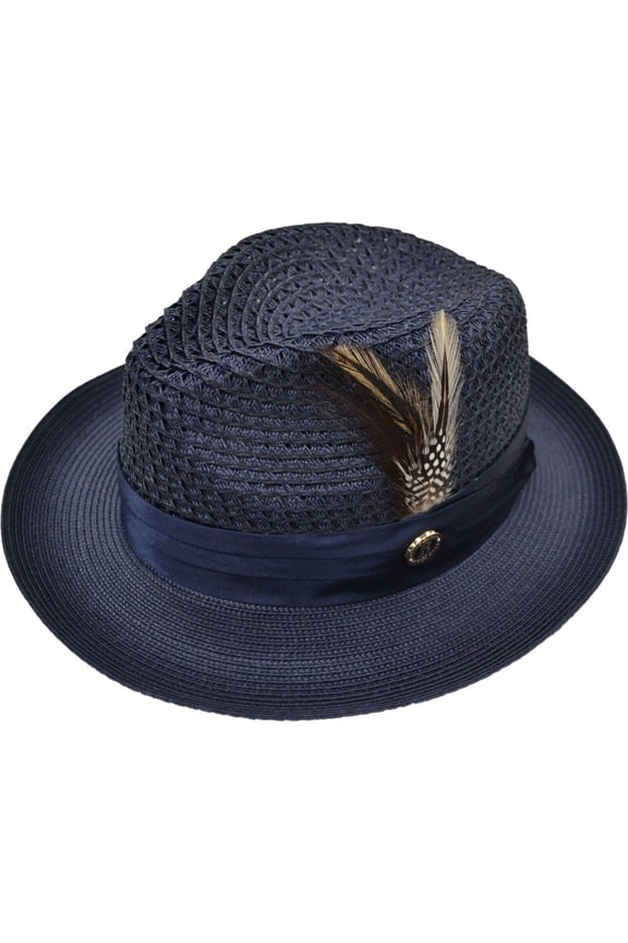 Men's Solid Navy Poly Braid Fedora By Bruno Capelo JU-907