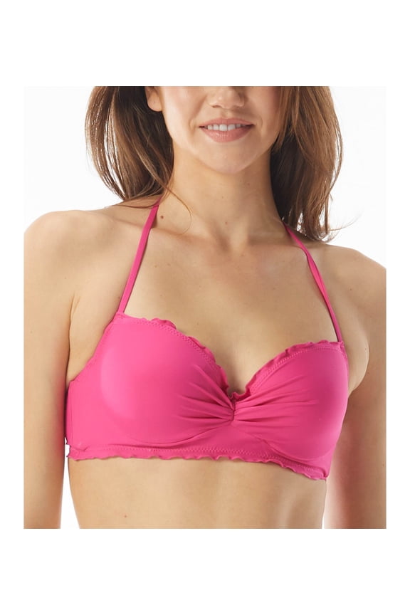 Solid Nixie Bra Sized Ruffle Edge Halter Bikini Top Pink 36DD