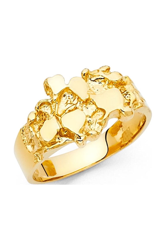 Solid Nugget Ring 14k Yellow Gold Textured Band Diamond Cut Polished Fancy Genuine 10MM Size 8