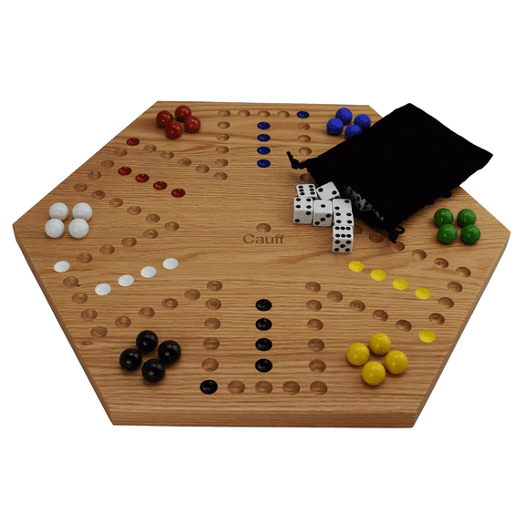 Solid Oak 20 inch Double Sided Marble Board Game Hand Painted