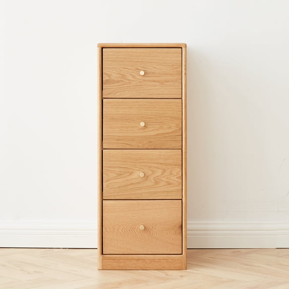 Solid Oak 4-Drawer Storage Cabinet | Modern Wooden Bedside Table with Dovetail Joints | Free-Standing Corner Unit
