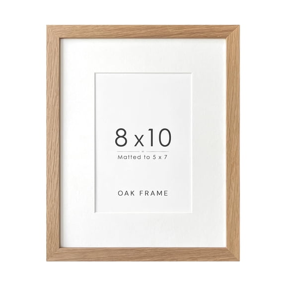 Solid Oak 8x10 Photo Frame with Mat, 10x8 Picture Frame for Vertical Horizontal Display in Home Office, Natural Oak, Beige