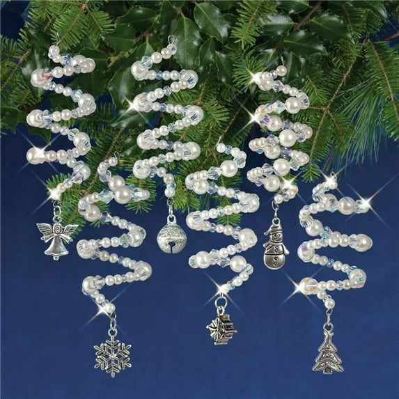 Solid Oak Nostalgic Christmas Beaded Crystal Ornament Kit-Crystal & White Christmas Charmer Make 6