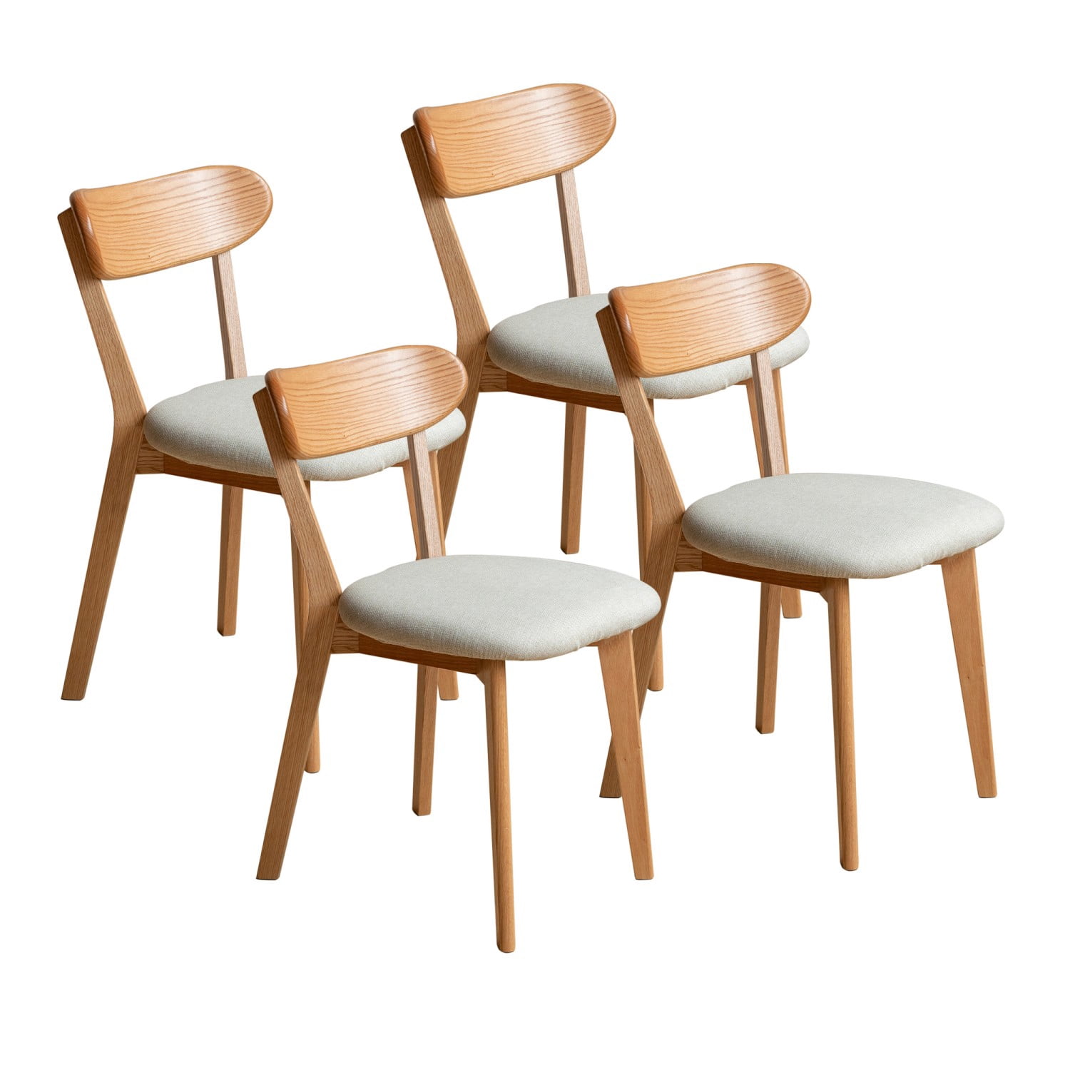 Solid Oak Dining Chairs Set of 4 Upholstered Wooden Kitchen Chairs FAS Grade North American Oak Dining Room Chairs for Living Room Farmhouse, Natural+White