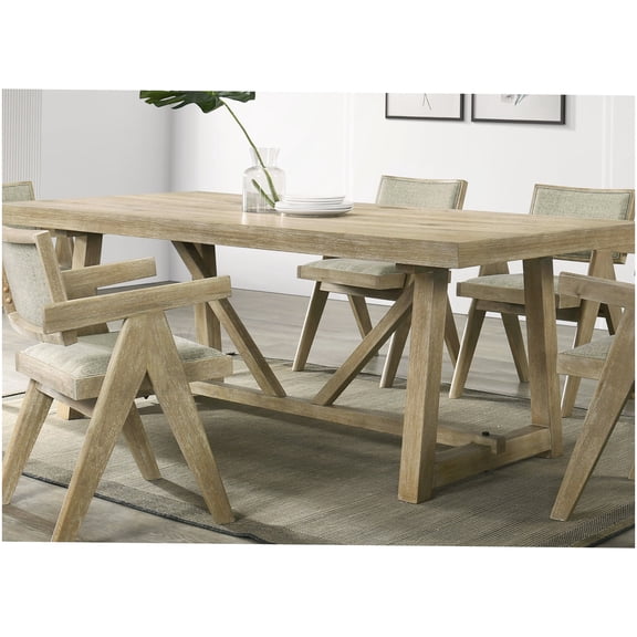 84" Farmhouse Dining Table with Trestle Base in Warm Oak Finish - Rustic Dining Room Table