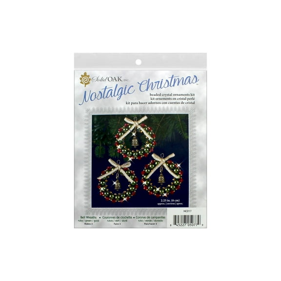 Solid Oak Kit Beaded Ornament Bell Wreath Red/Grn