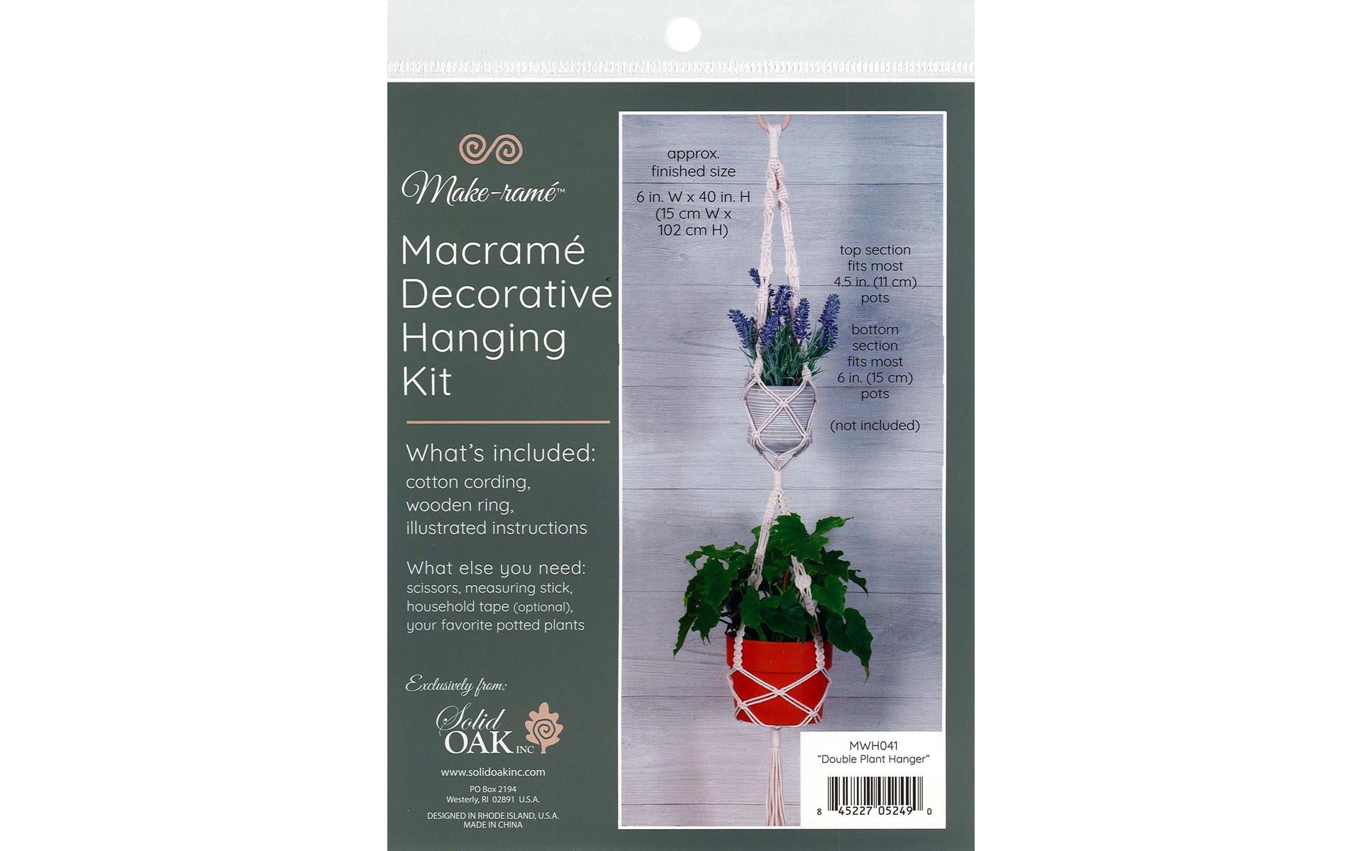 Solid Oak Macrame Double Plant Hanger Kit with Cotton Cord