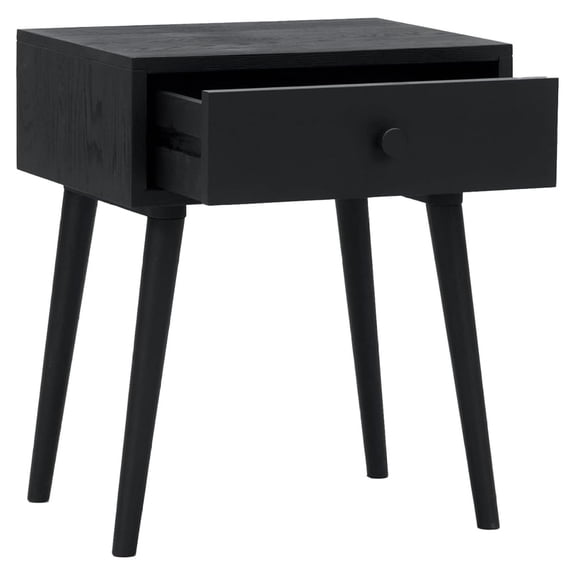 Solid Oak Lux Nightstand with Drawer, Century Modern Side Table Bedroom, Bedside Furniture, Night Stand, End Table, Easy Assembly - Burnt Black Black Burnt Lux (With Drawer)
