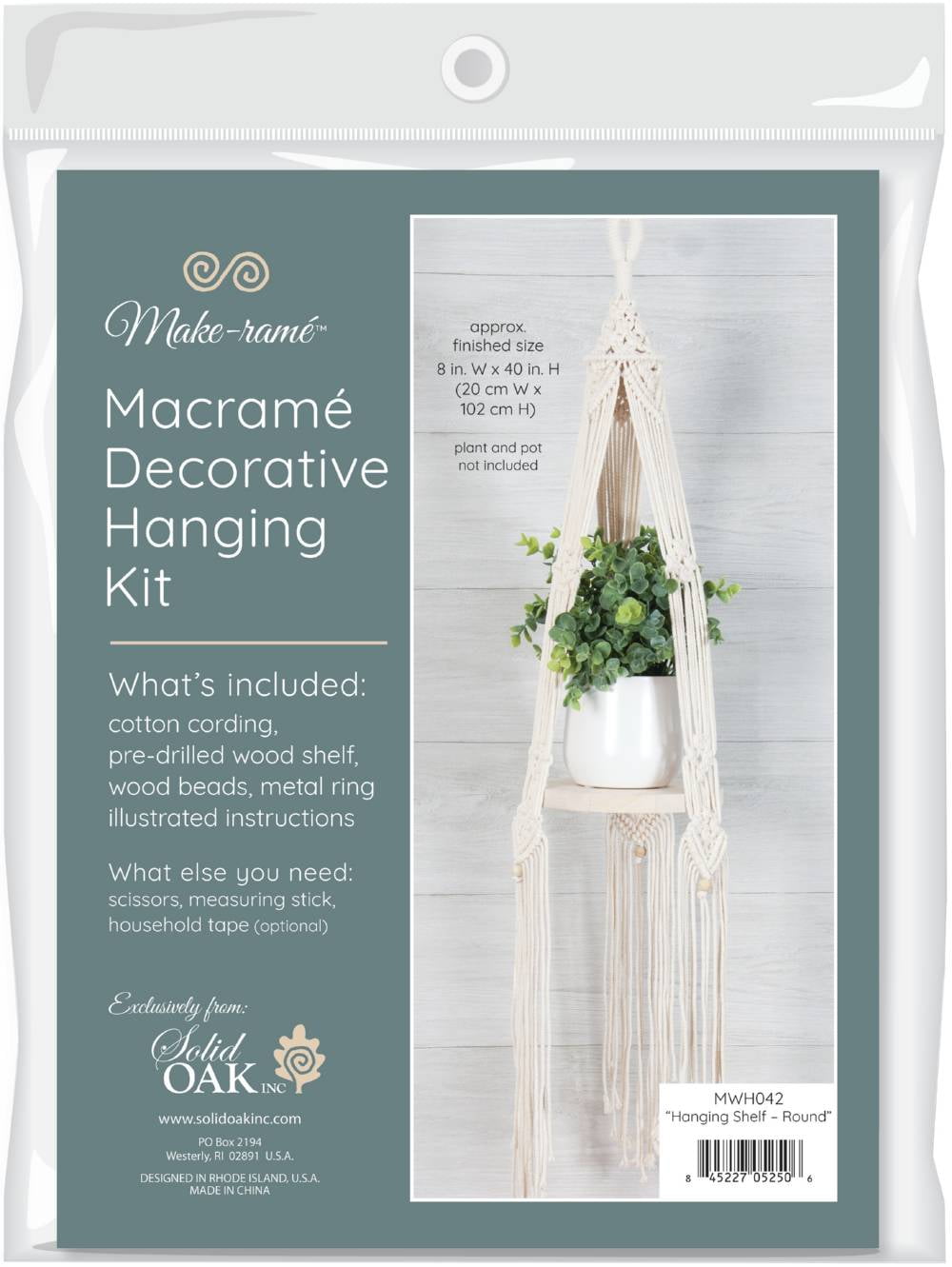 Solid Oak Macrame Hanging Kit -Hanging Shelf - Bohemian Round