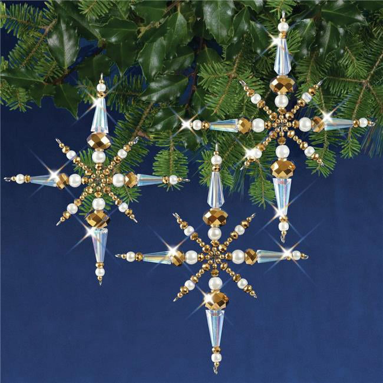 Solid Oak Holiday Beaded Ornament Kit-Golden Angels Makes 3