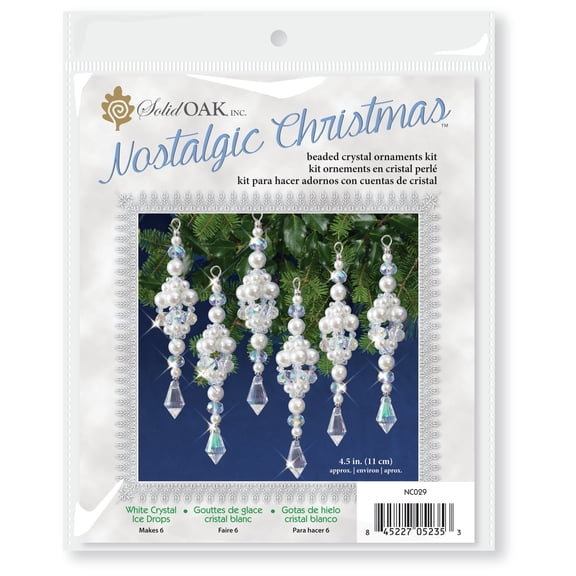 Solid Oak Nostalgic Christmas Beaded Crystal Ornament Kit-Crystal Ice Drops Makes 6