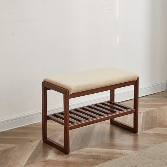Solid Oak Shoe Storage Bench with High-Rebound Memory Foam Seat & Dual-Shelf Shoe Rack - Durable Entryway Seating & Organization Solution