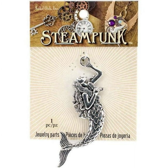 Solid Oak Steampunk Metal Pendant-Mermaid