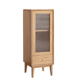 thumbnail image 1 of Solid Oak Storage Cabinet for Living Room - Free-Standing Corner Cabinets Storage Table with Vintage Glass Door,2 Shelves,1 Drawers & Brass Handle for Entryway Kitchen Hallway TV Stand, 1 of 11