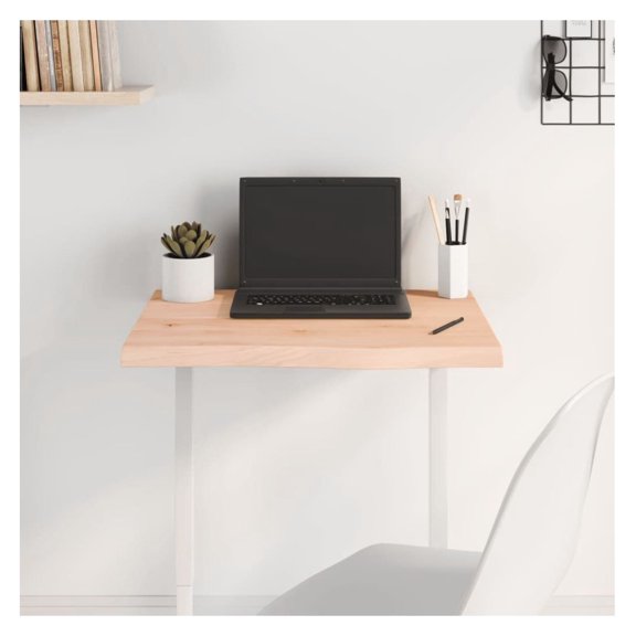 Solid Oak Table Top 23.6x15.7 Inch - Medium Brown Live Edge Wood Slab - Dining, Crafting, DIY Desk - Untreated Rectangular Surface