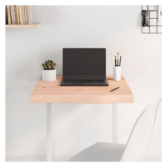Solid Oak Table Top 23.6x23.6in - Medium Brown Live Edge - Dining, Craft, DIY Replacement - Untreated Square Wood Surface