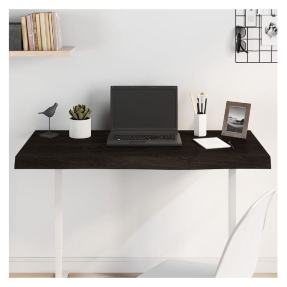 Solid Oak Table Top - Dark Brown, 39.4x23.6 inch, Live Edge, Decorative Inlays, Rustic Dining Tabletop
