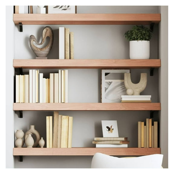 Solid Oak Wall Shelf - 39.4"x11.8" Rustic Floating Shelf - Light Brown Wood Shelf for Bathroom, Kitchen, Living Room - Live Edge Design