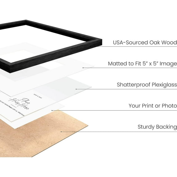 Solid Oak Wood 10x10 Square Black Picture Frame Set of 3, Gallery Wall Frames with Mat