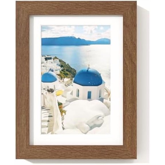 Solid Oak Wood 5x7 Frame With Mat For 4x6 | Walnut Hanging Hardware Included