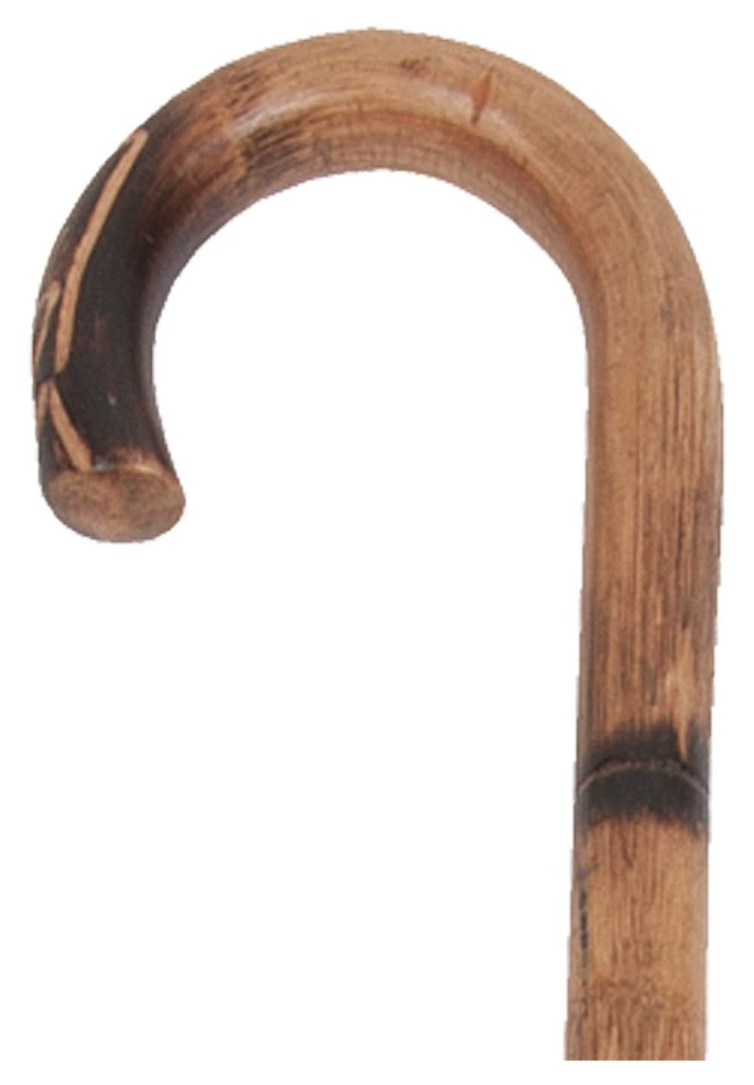 Solid Oak Wood Cane, Round Handle, Crook Style, Walking Aid with Slip Resistant Rubber Grips, Large Grip