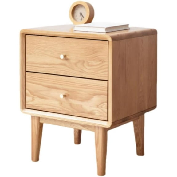 Solid Oak Wood Nightstand, Natural Wood Nightstand with Drawers, Mid Century Modern Nightstands, Wood End Table, Small Bedside Table for Bedroom(19.69" H)