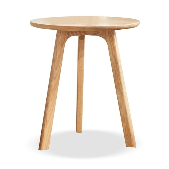 Solid Oak Wood Round Side Table, Minimalist 3-Leg End Table, Multi-Purpose Nightstand Coffee Table Easy to Assemble for Living Room Bedroom Balcony