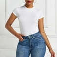 thumbnail image 1 of Solid One Piece Bodysuit Short Sleeve O Neck Sexy Open Basic Overalls Women Tight Fitting Body Top Skinny  Female, 1 of 9