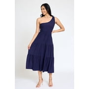 Solid One Shoulder Tiered Tea Length Dress | 4 Colors | S-3X