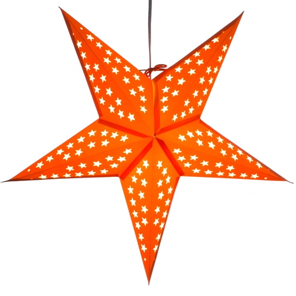 Solid Orange 5 Pointed Paper Star Lantern with 12 Foot Power Cord Included