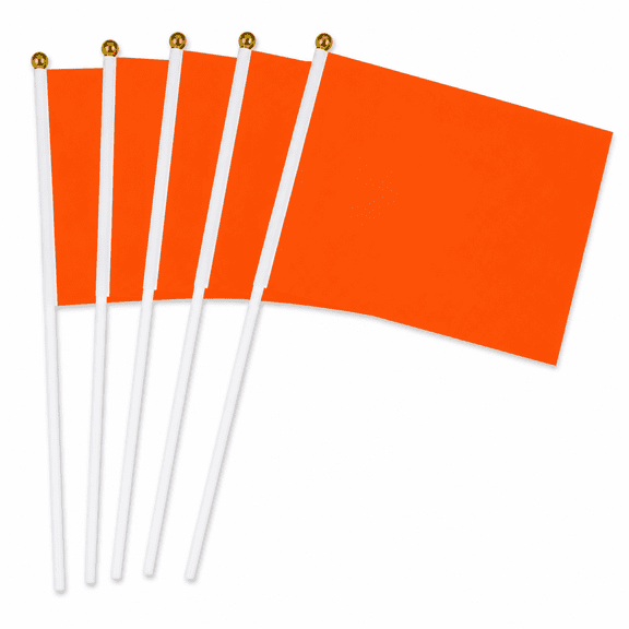 Solid Orange Flag Small Mini Plain Orange DIY Flags On Stick, Party Decorations for Parades, Grand Opening, Party Events Celebration, 8.2 x 5.5 inches, 11.8 inches