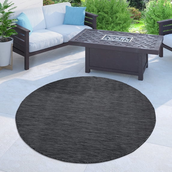 Solid Outdoor Rug for Patio or Balcony in Mottled Anthracite