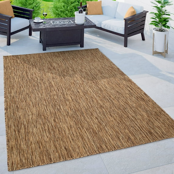 Solid Outdoor Rug for Patio or Balcony in Mottled Brown Beige