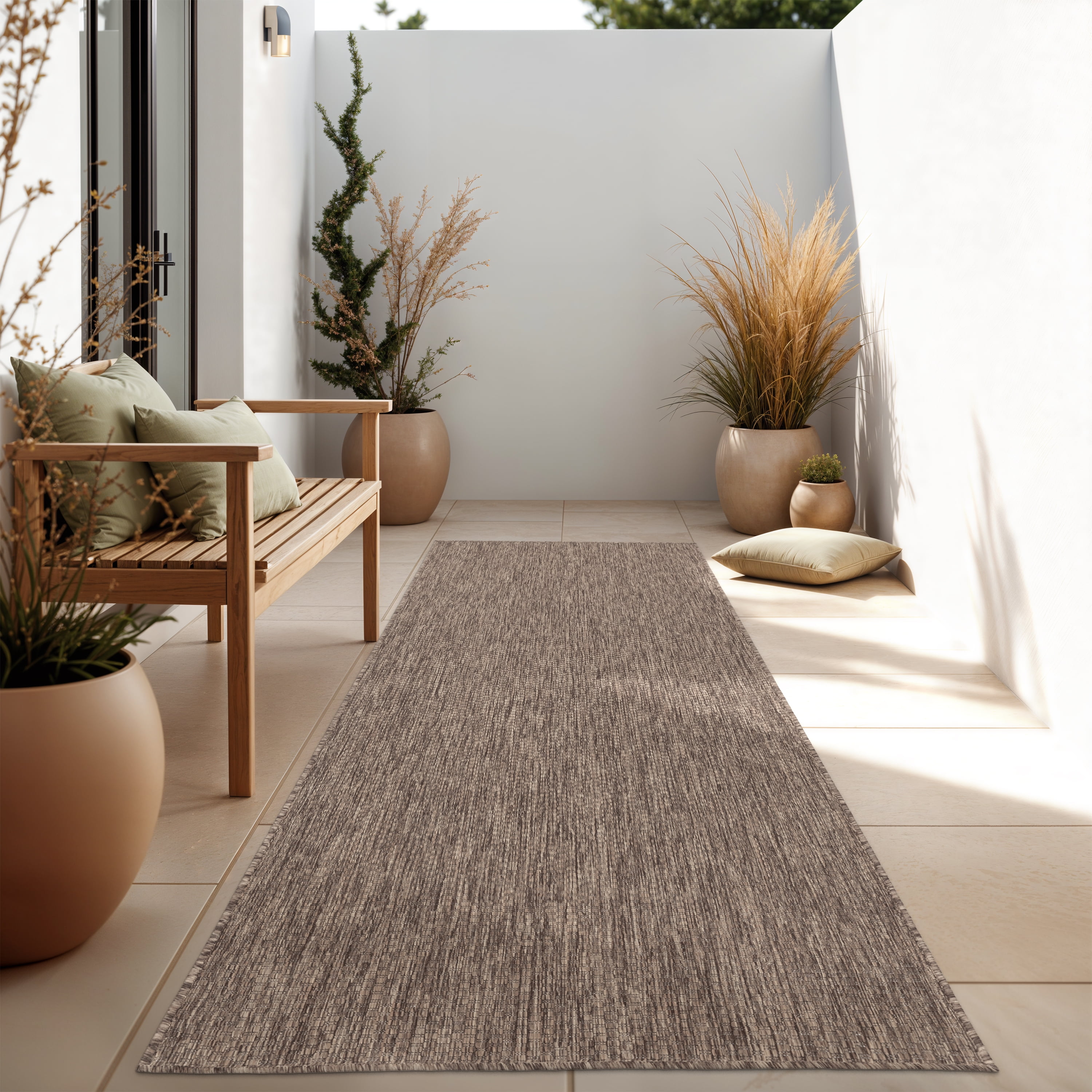 Solid Outdoor Rug for Patio or Balcony in Mottled Brown - Walmart.com