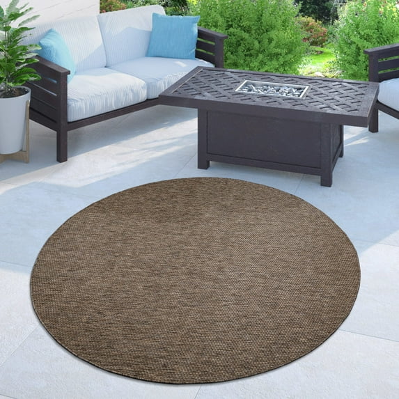 Solid Outdoor Rug for Patio or Balcony in Mottled Brown